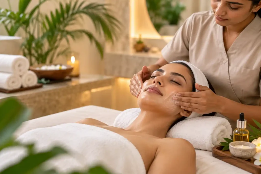 Woman receiving a hydrating premium facial treatment for healthy skin at Ira Spa.